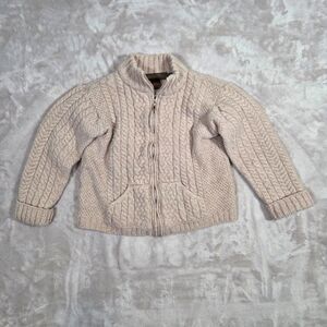 Inis Crafts Ireland Merino Wool Cable Knit Zip Cardigan Sweater Youth Large Aran